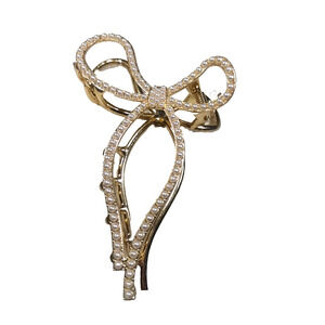 Hair Bow Alligator Clip Hair Barrette Faux Pearls Dainty Feminine Gold Tone